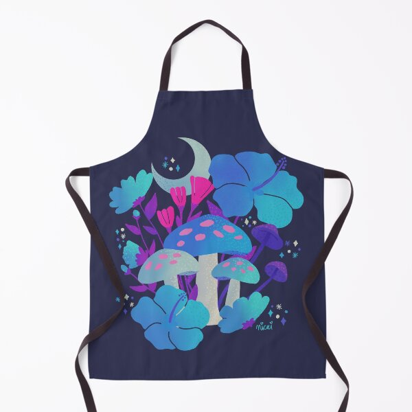 Artikelvorschau, Pilze und Hibiscus Dreams Blue Purple auf Midnight Blue entworfen und verkauft von Guided by Light Art.