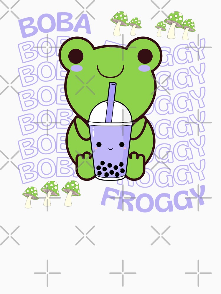 Cute Cartoon Kawaii Frog drinking Boba Tea