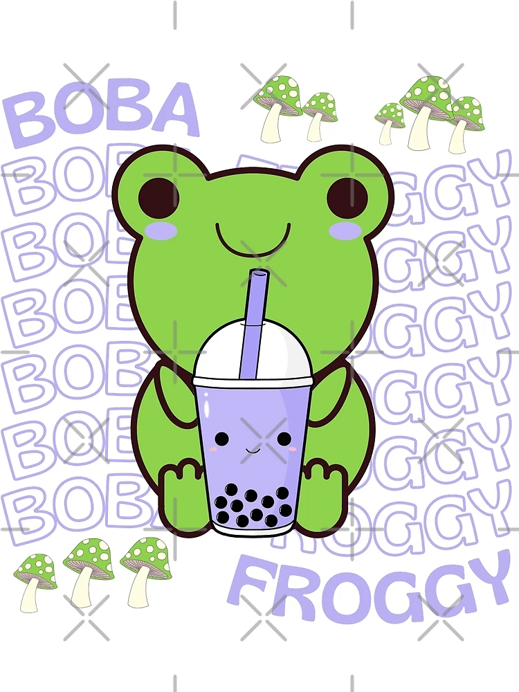 Cute Cartoon Kawaii Frog drinking Boba Tea, adorable Boba animals, Kawaii aesthetic, Kawaii Boba Tea Frog, Froggy Boba, Chibi kawaii frog  and mushroom Poster for Sale by Saffire6