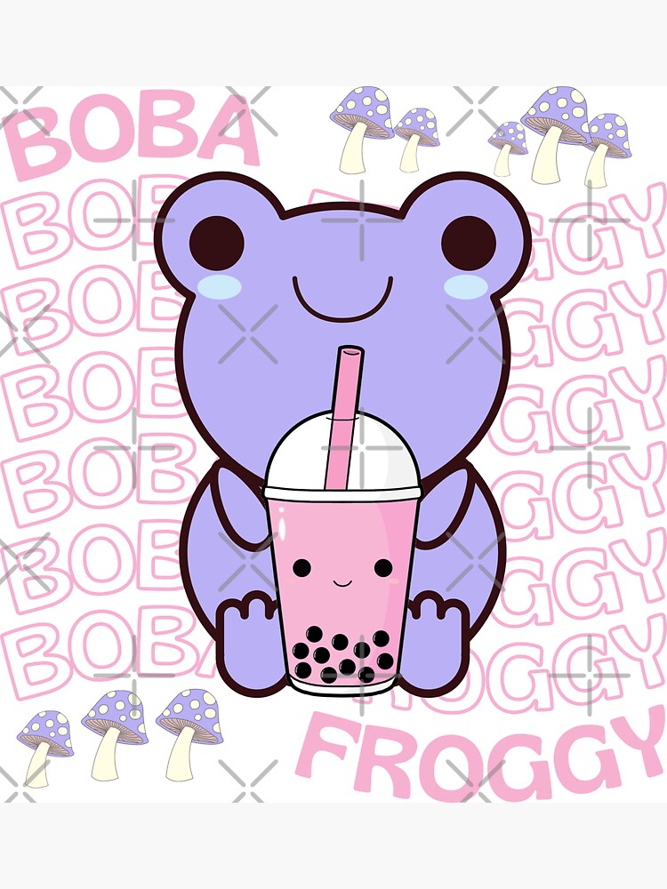 Cute Cartoon Kawaii Frog Drinking Boba Tea Adorable Boba Animals