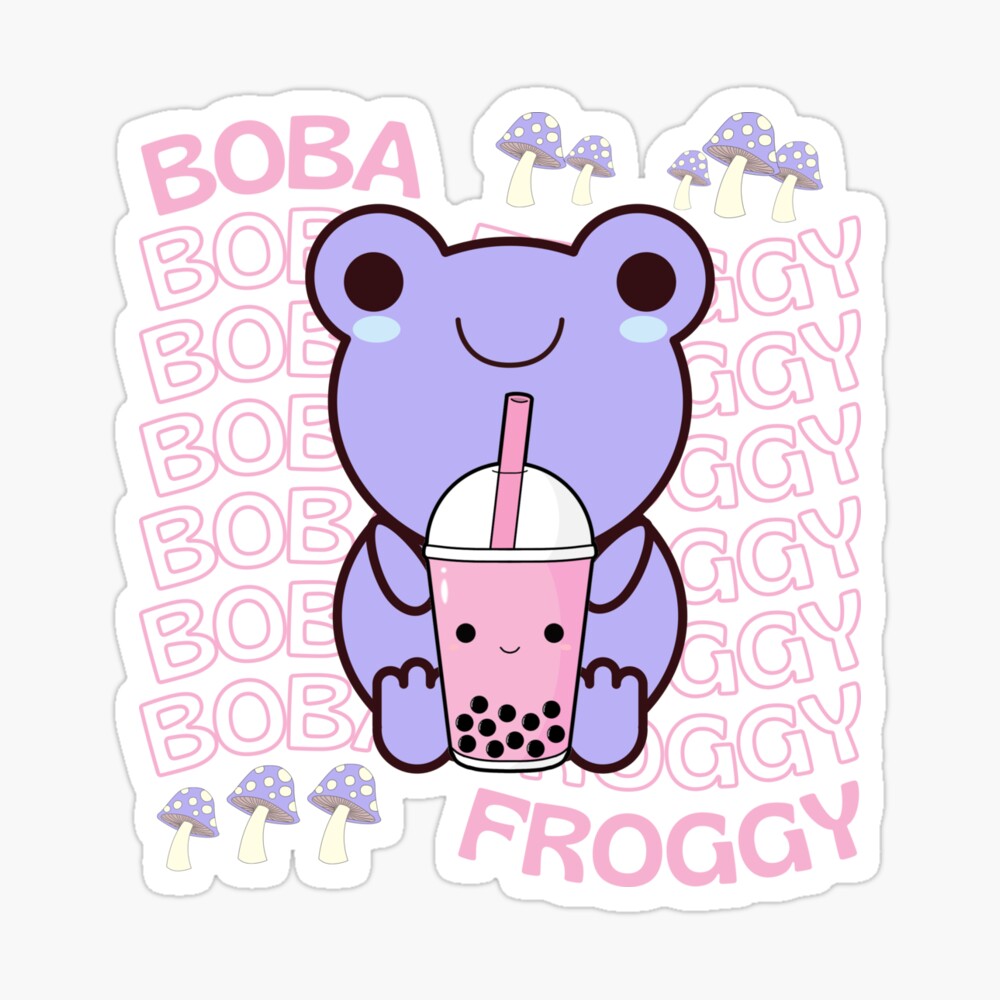 Cute Cartoon Kawaii Frog drinking Boba Tea