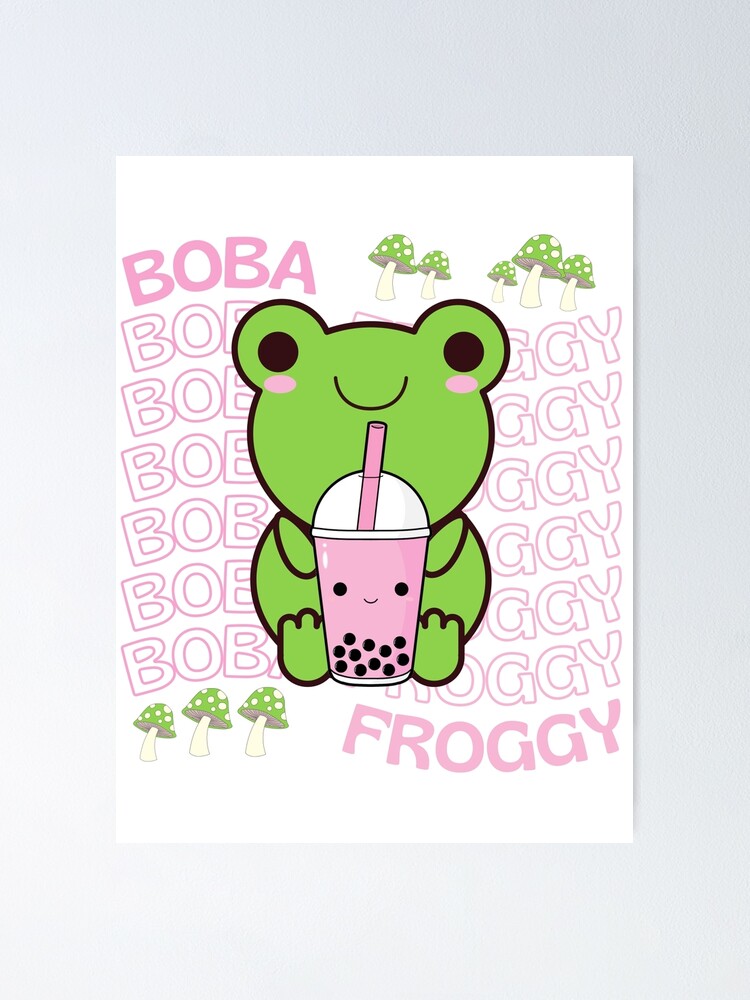 Cute Cartoon Kawaii Frog Drinking Boba Tea Adorable Boba Animals