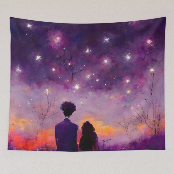 Item preview, Romantic night sky purple painting designed and sold by GeneratedArt.
