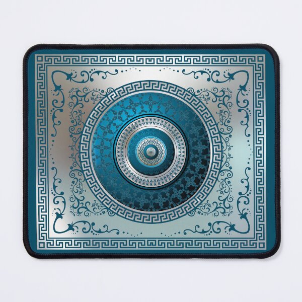 Item preview, Greek Key Meander Aqua Blue Silver Medallion designed and sold by Yiorgos Designs.