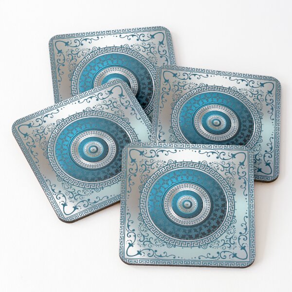 Item preview, Greek Key Meander Aqua Blue Silver Medallion  designed and sold by Yiorgos Designs.