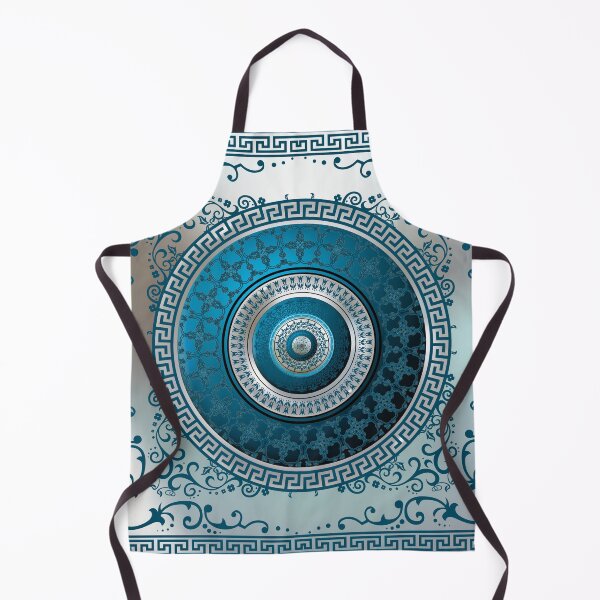 Item preview, Greek Key Meander Aqua Blue Silver Medallion designed and sold by Yiorgos Designs.