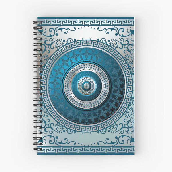 Item preview, Greek Key Meander Aqua Blue Silver Medallion  designed and sold by Yiorgos Designs.