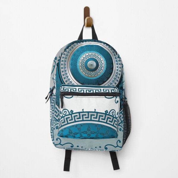 Item preview, Greek Key Meander Aqua Blue Silver Medallion designed and sold by Yiorgos Designs.