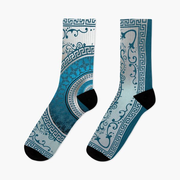 Item preview, Greek Key Meander Aqua Blue Silver Medallion  designed and sold by Yiorgos Designs.