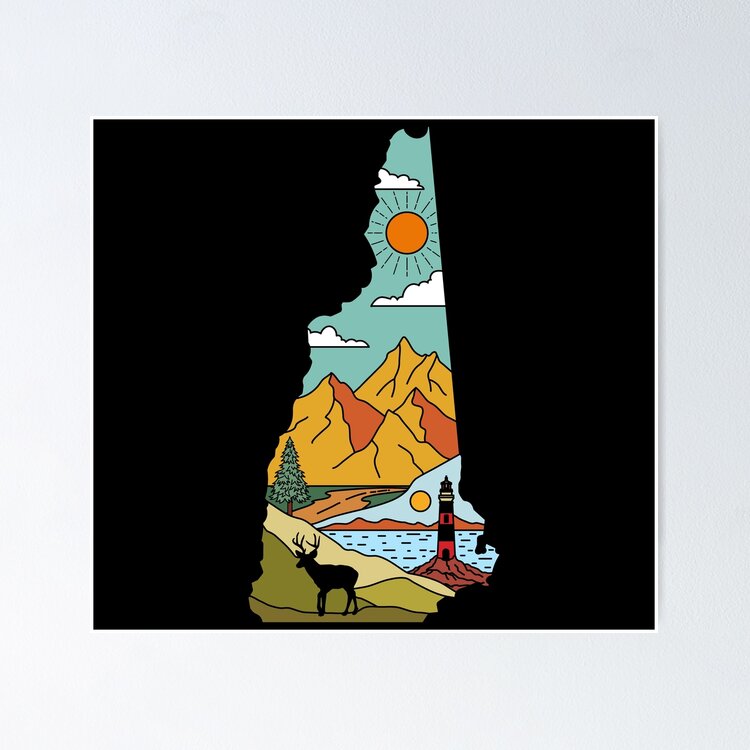Retro New Hampshire Map - Lake Winnipesaukee White Mountain Souvenir Sticker