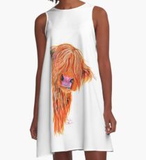 HIGHLAND COW 'PEEKABOO' VON SHIRLEY MACARTHUR A-Linien Kleid