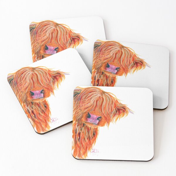 HIGHLAND COW 'PEEKABOO' BY SHIRLEY MACARTHUR Coasters (Set of 4)