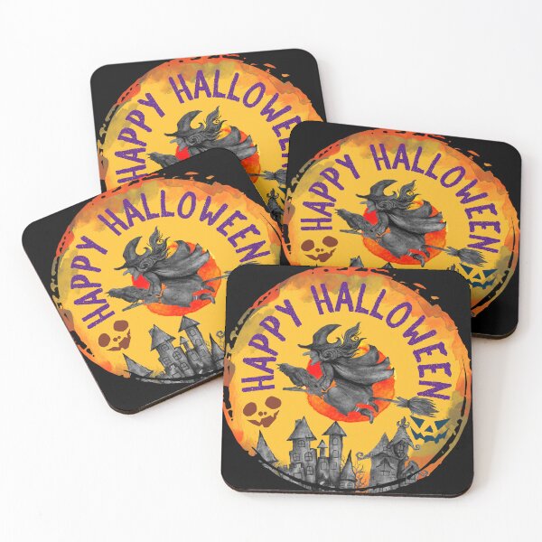 Item preview, Happy Halloween Colorful Witch and Crow Painting Design designed and sold by Beneficial Art.