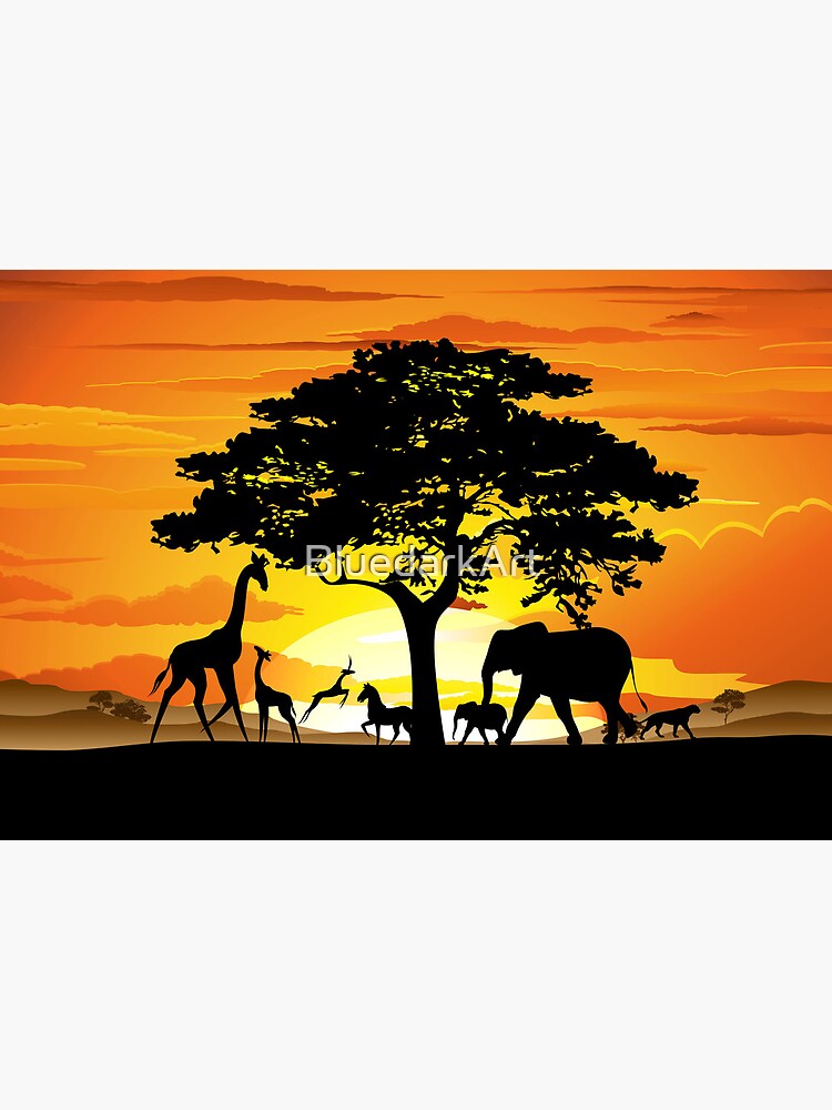 Wild Animals on African Savanna Sunset by BluedarkArt