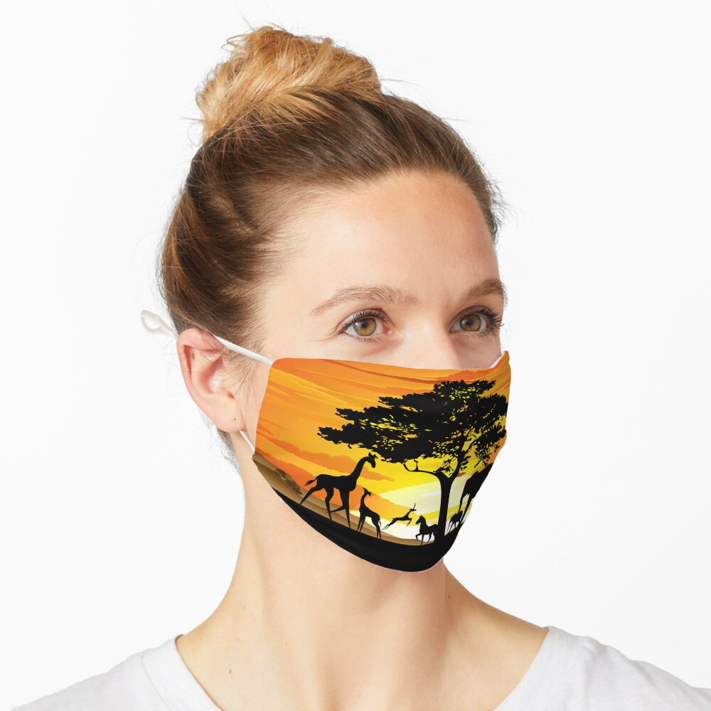 Wild Animals on African Savanna Sunset  Mask