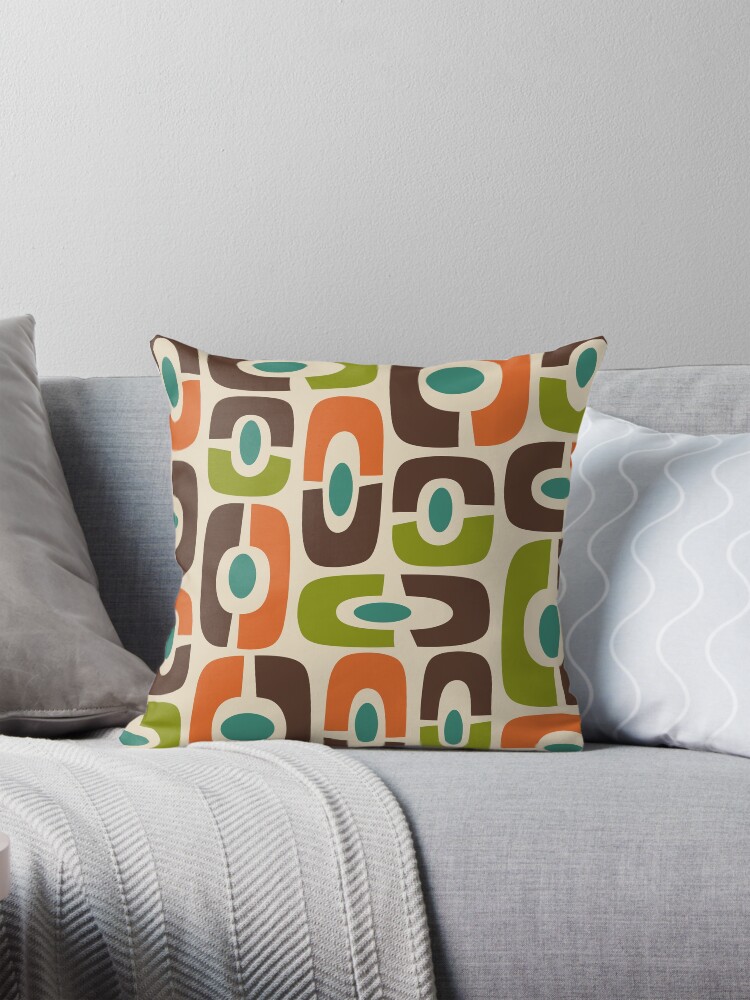 Thumbnail 1 of 4, Pillow, Mid Century Modern Cosmic Abstract Brown Blue Green Orange and Beige designed and sold by tonymagnerart.
