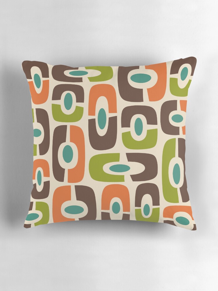 Thumbnail 3 of 4, Pillow, Mid Century Modern Cosmic Abstract Brown Blue Green Orange and Beige designed and sold by tonymagnerart.