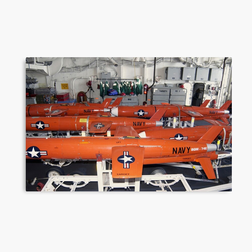 STK104522M-BQM-74E Chukar target drones stowed aboard USS Cushing's hanger  Poster