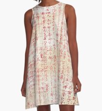 Ecru with Red Script A-Line Dress
