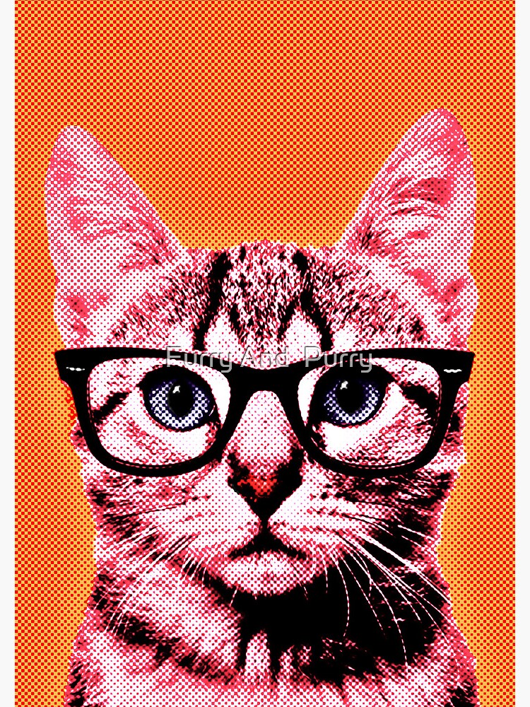 Pop Art Geek Cat in Orange Background - Print / Home Decor / Wall