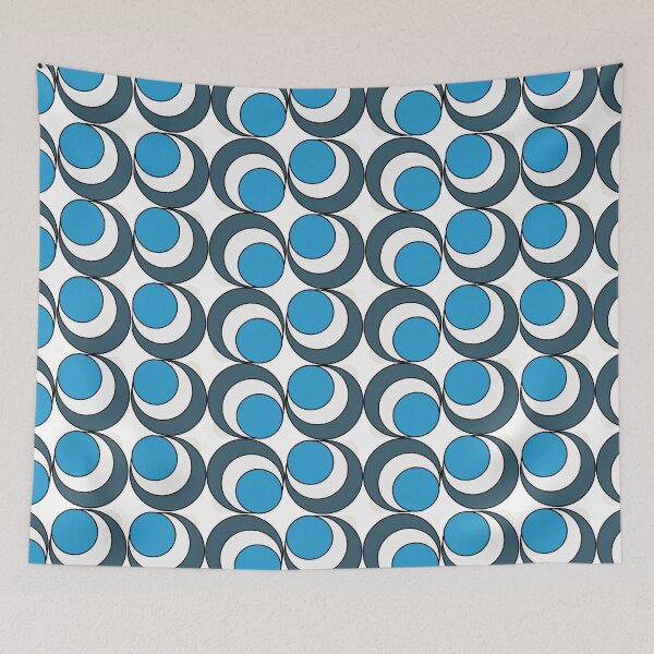 Item preview, Vintage Retro Groovy Swirl Dots 70s 60s Eighties Seventies Sixties  Dots Dots Polka Dots Poka Dots Circles Blue Grey Blue White designed and sold by fairy-taler.