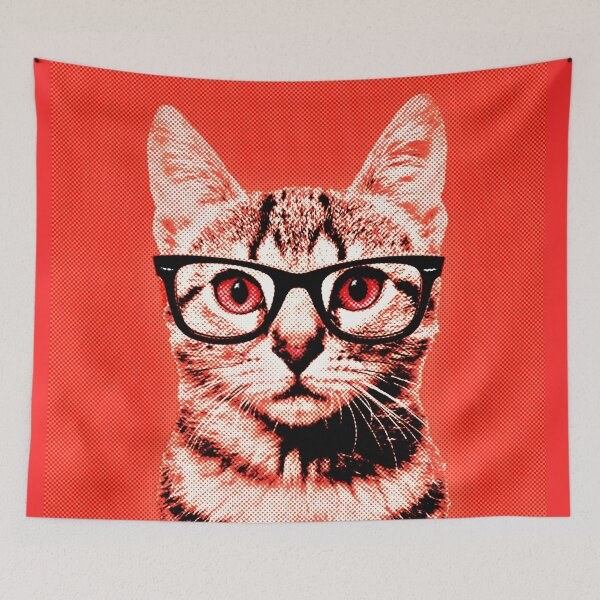 Item preview, Pop Art Geek Cat in Red Background - Print / Home Decor / Wall Art / Poster / Gift / Birthday / Cat Lover Gift / Animal print Canvas Print designed and sold by Furry And  Purry.