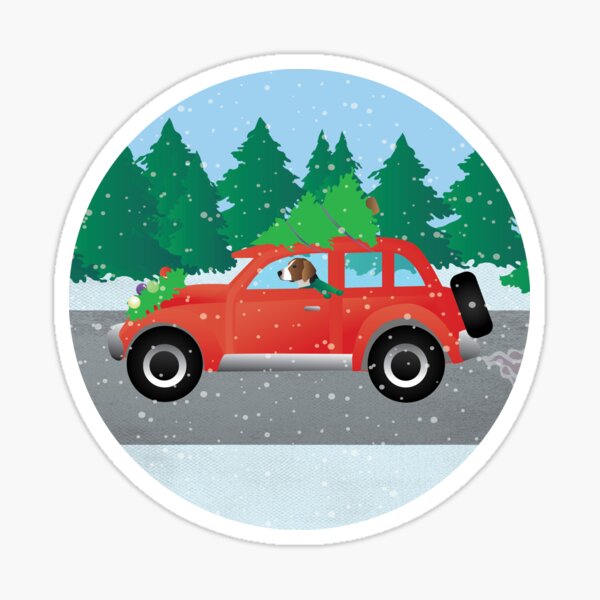 American Foxhound Dog Driving a Christmas Car Sticker