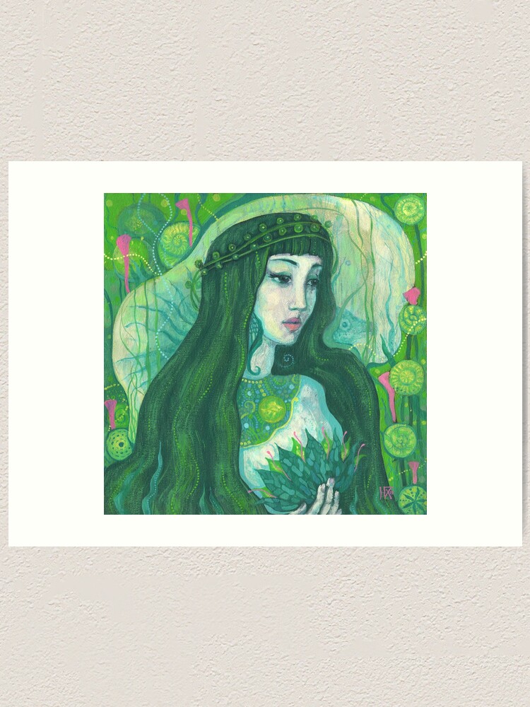 "Green Mermaid, Imaginary Portrait, Underwater Fantasy " Art Print by