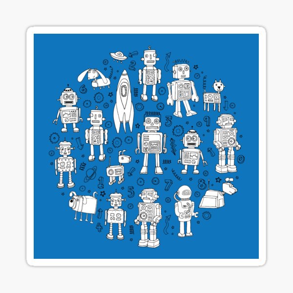 Item preview, Robot Pattern - white on blue - Fun repeat pattern by Cecca Designs designed and sold by Cecca-Designs.