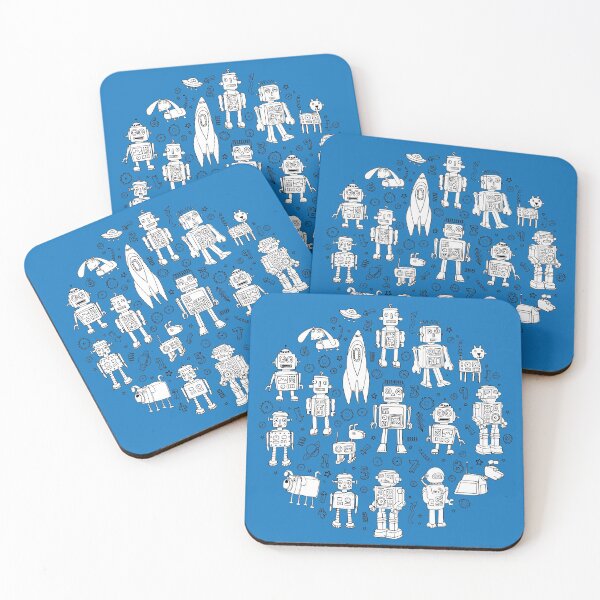 Item preview, Robot Pattern - white on blue - Fun repeat pattern by Cecca Designs designed and sold by Cecca-Designs.