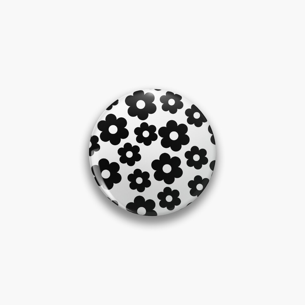 "Retro Black and White Daisies , Flower Power" Pin for Sale by