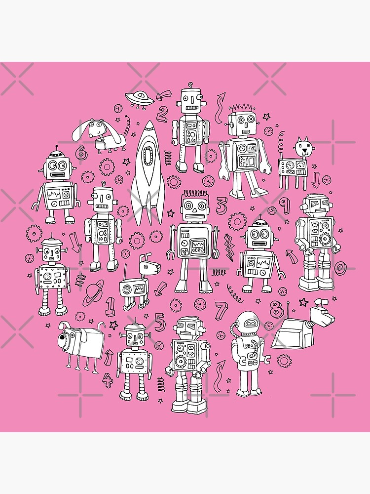 Robot Pattern - pink and white - fun pattern by Cecca designs by Cecca-Designs
