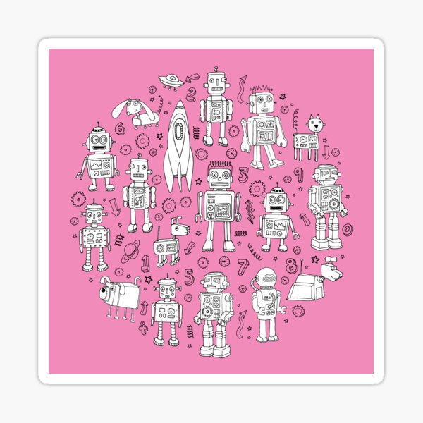 Robot Pattern - pink and white - fun pattern by Cecca designs Sticker