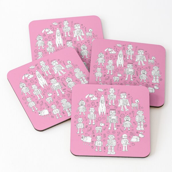 Item preview, Patrón de robot - rosa y blanco - patrón divertido de Cecca designs designed and sold by Cecca-Designs.
