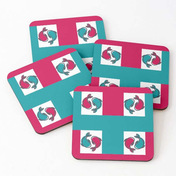 Item preview, Playful Square Geometric Optical Illusion Fish Duo in Vibrant Red and Teal designed and sold by SpEnMaDesigns.