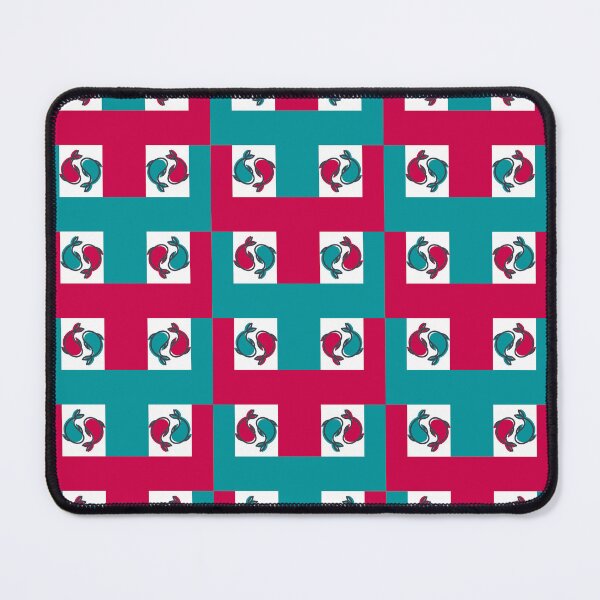 Item preview, Playful Square Geometric Optical Illusion Fish Duo in Vibrant Red and Teal designed and sold by SpEnMaDesigns.