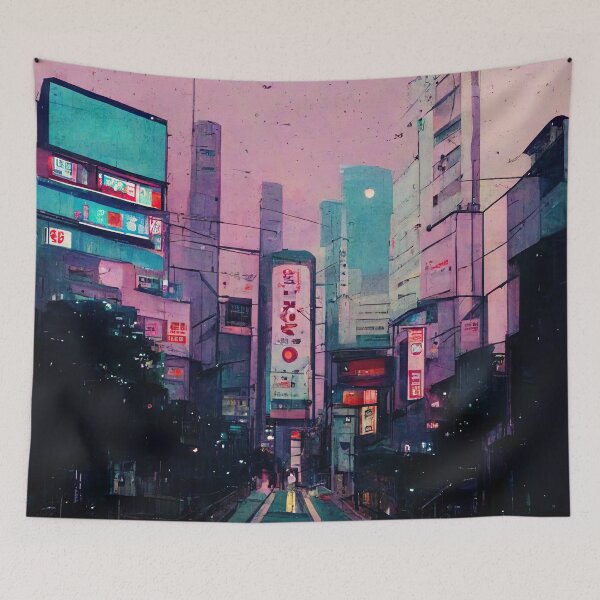 Item preview, Japanese town Lofi Aesthetic No. 13 designed and sold by WolfPack-Art.