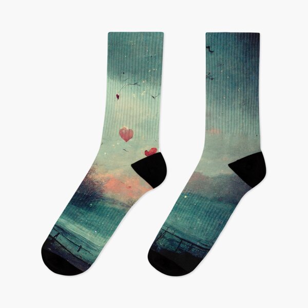 Item preview, If you love something set it free - Girl at the lake with heart shape balloons in the distance. designed and sold by Jane Holloway.