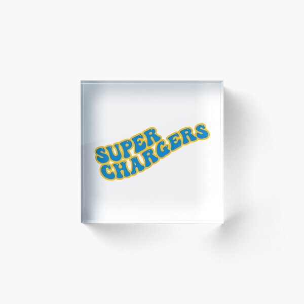 Aperçu de l'œuvre Super Chargers Groovy avec texte bleu poudré et contour jaune créée et vendue par rickcel.