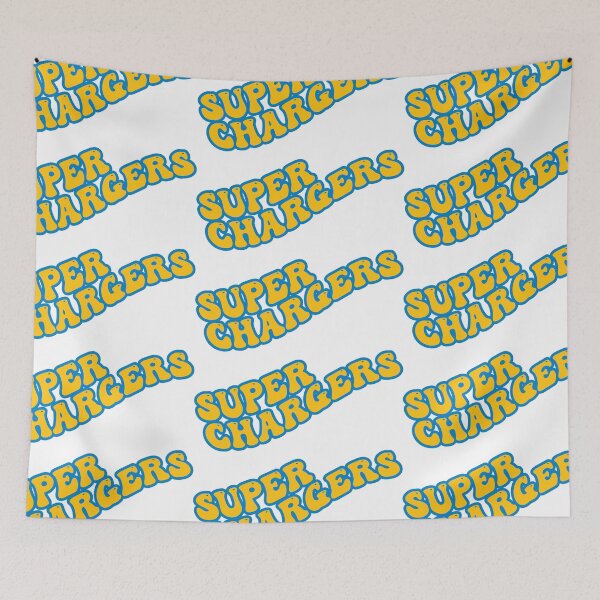 Item preview, Super Chargers Groovy with Yellow text and Powder Blue Outline designed and sold by rickcel.
