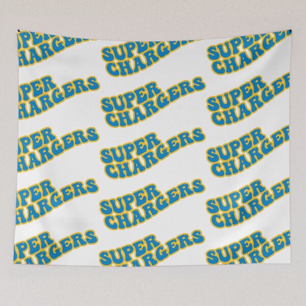 Item preview, Super Chargers Groovy with Powder Blue Text and Yellow Outline designed and sold by rickcel.