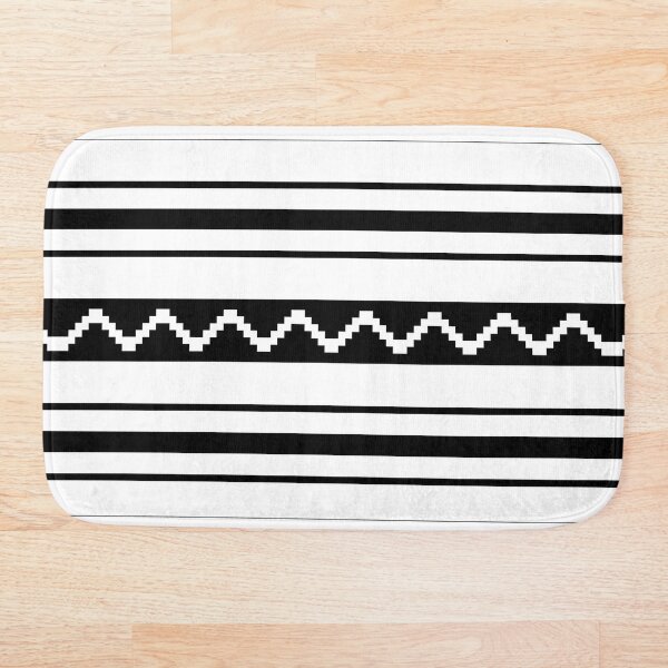 Item preview, Black and white bathmat with stripes and zig zag kilim pattern designed and sold by BathHeaven.