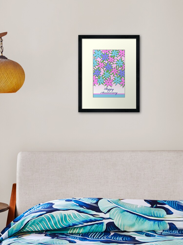 Impression Encadree Joyeux Anniversaire Fleurs Colorees Pastel Par Shoaffballanger Redbubble