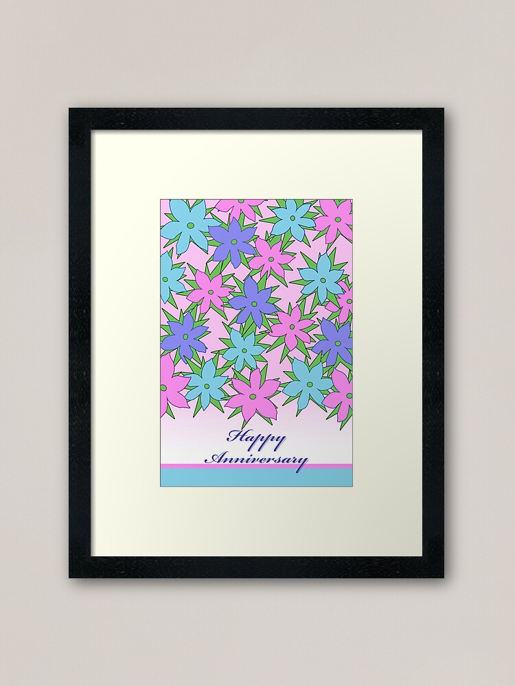 Impression Encadree Joyeux Anniversaire Fleurs Colorees Pastel Par Shoaffballanger Redbubble