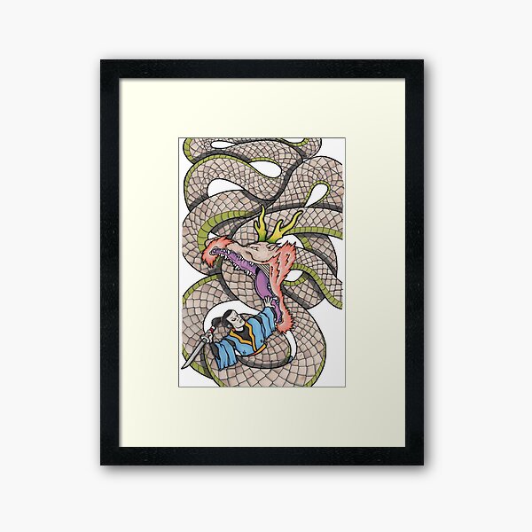 Item preview, samurai fighting dragon designed and sold by BloodyMarvelous.