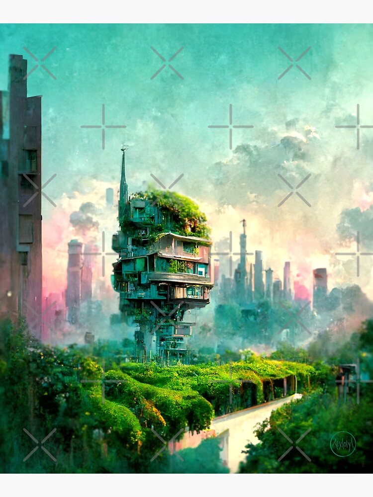 A solarpunk city with white skyscrapers, plants and the ocean nearby