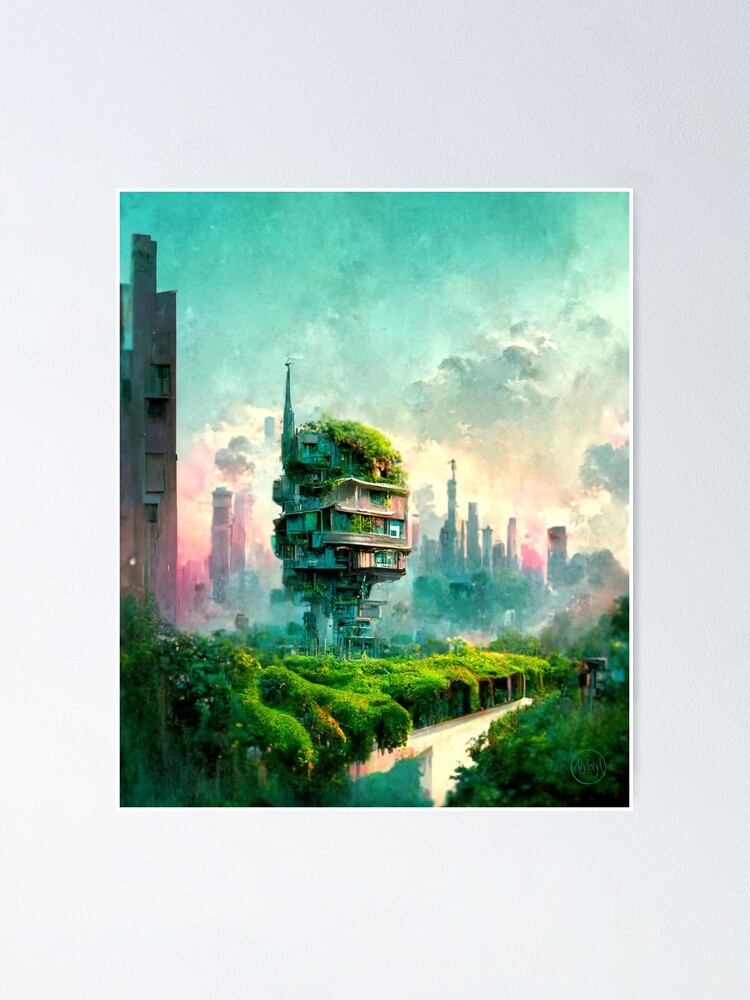 Sci-Fi, Futuristic Solarpunk ECO-City, Detailed, Hanging Gardens
