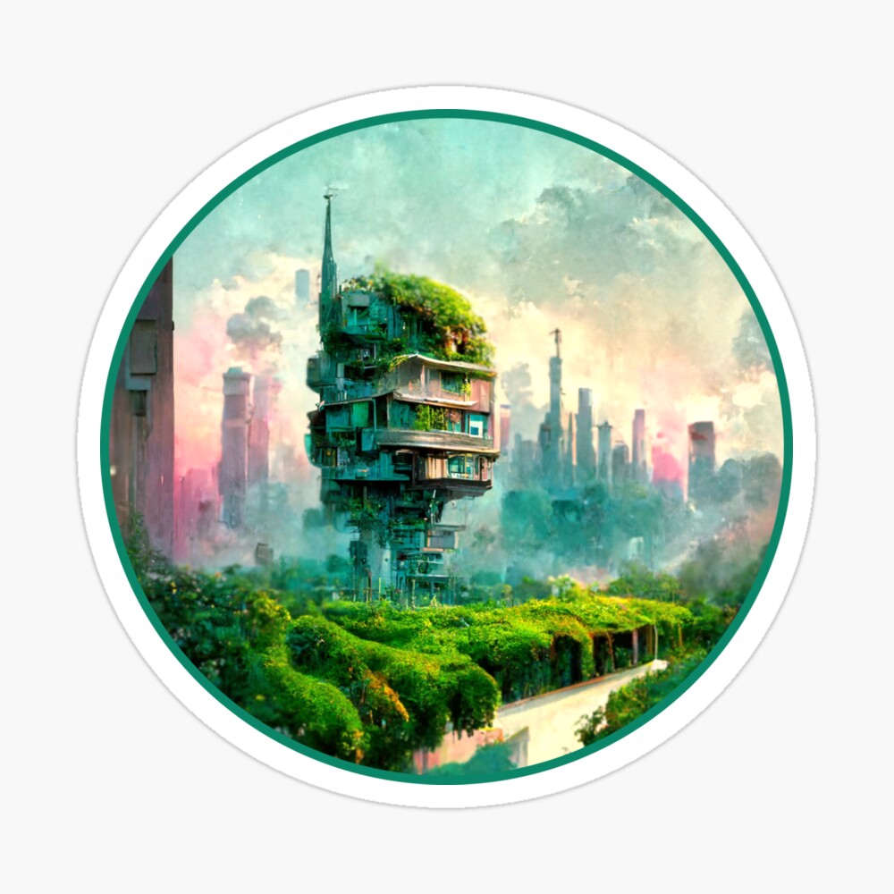 A solarpunk city with white skyscrapers, plants and the ocean nearby