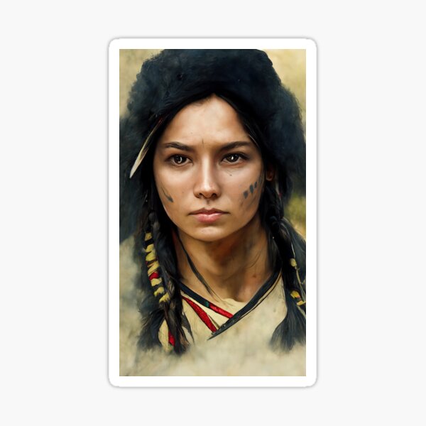 Portrait of a fictional Comanche Indian woman. Sticker