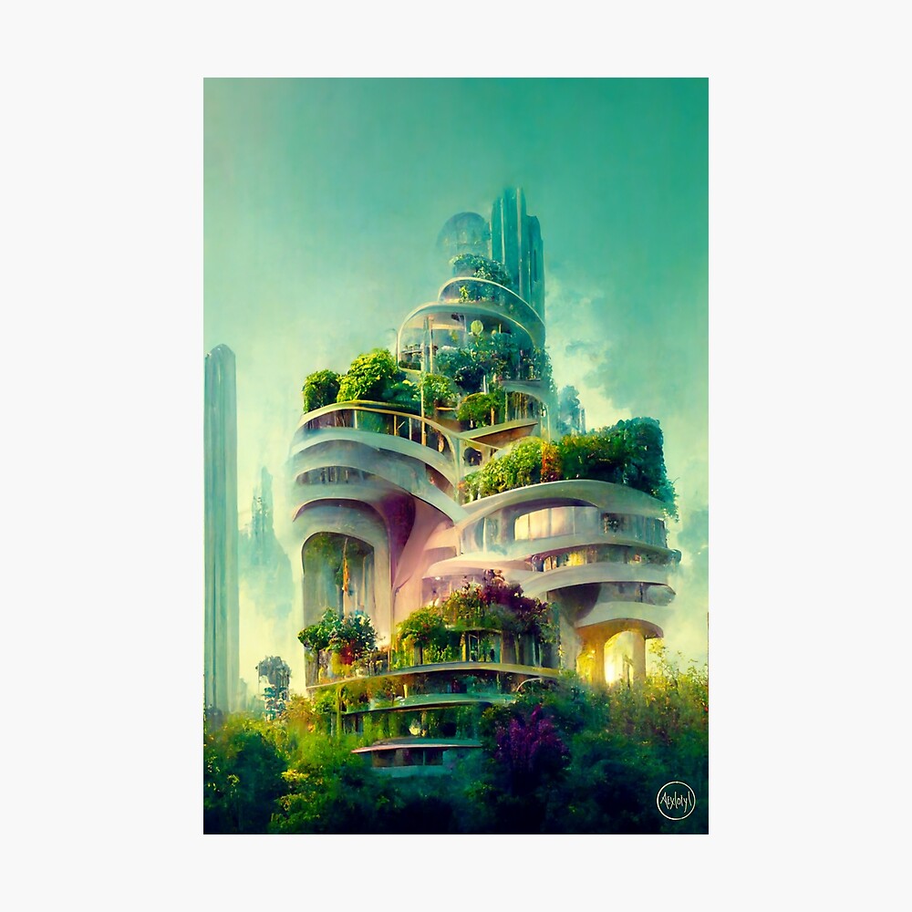 Solarpunk Sci-Fi Fantasy City  Sticker for Sale by softbluehum